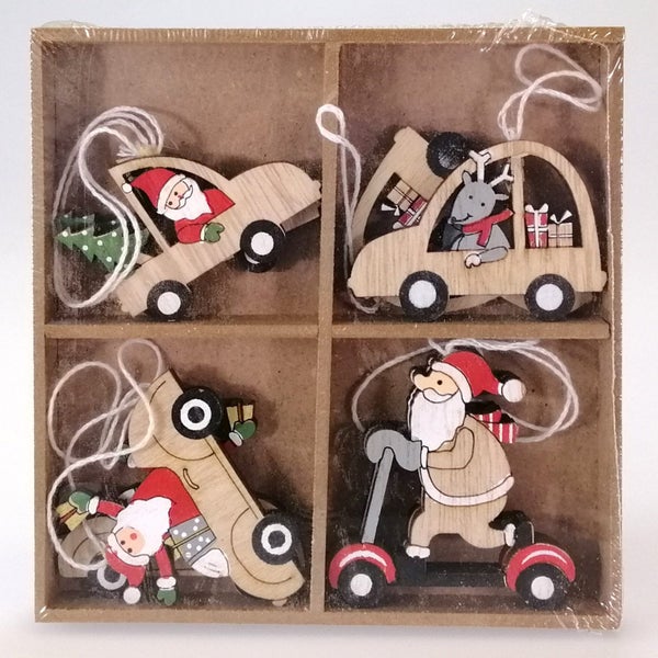 Woodcut Christmas Vehicle Ornaments - 8 Piece Carousel 1