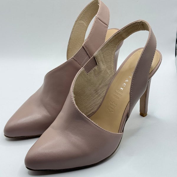 Mi Piaci Nude Blush Pink Leather Slingback Heels - Size 39 Carousel 1