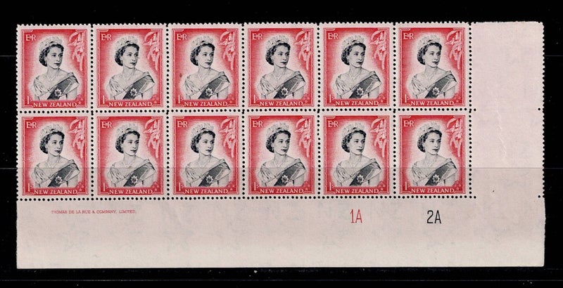 1953-54 QEII 1s Imprint and Plate Blks 1A2A of 12 UHM64480571370115110