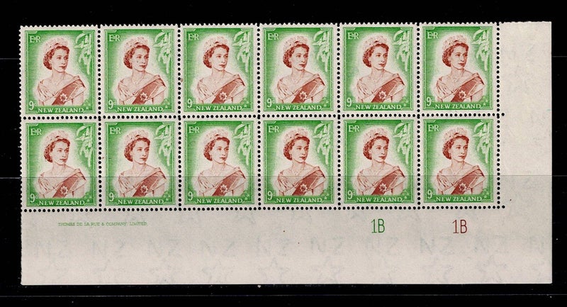 1953-54 QEII 9d Imprint and Plate Blks 1B1B of 12 UHM64480571393537110