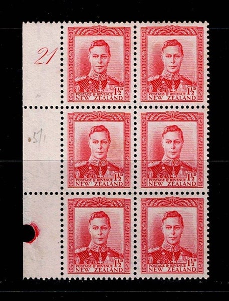 1938 KGVI 1.5d Red Plate Blk 21 of 6 LHM64480873581825110