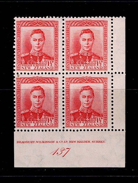 1938 KGVI 1.5d Red Plate Blk 137 of 4 LHM64480873590019110