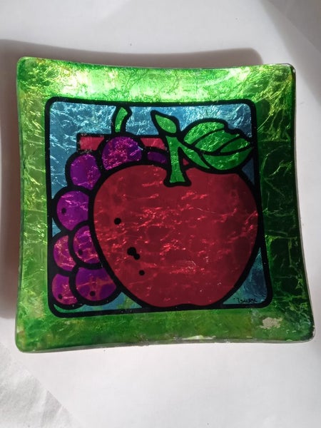 Vintage Tsuru Gold Foil Art Glass Trinket Dish Carousel 7