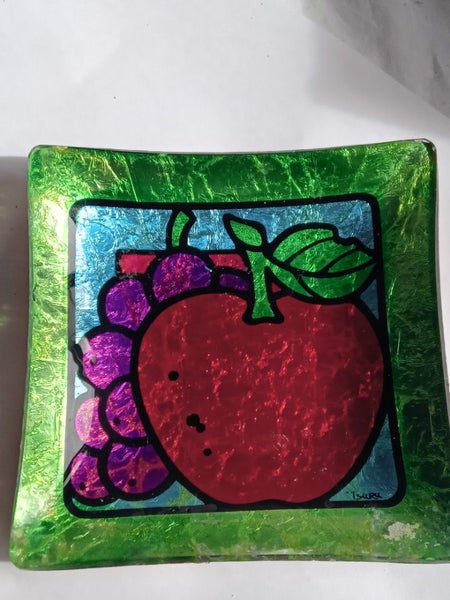 Vintage Tsuru Gold Foil Art Glass Trinket Dish Carousel 1