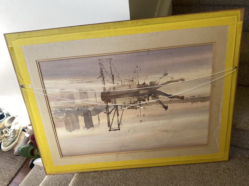 Nz watercolour artist Ted Sherwin Dredger Westhaven Morning Carousel 1