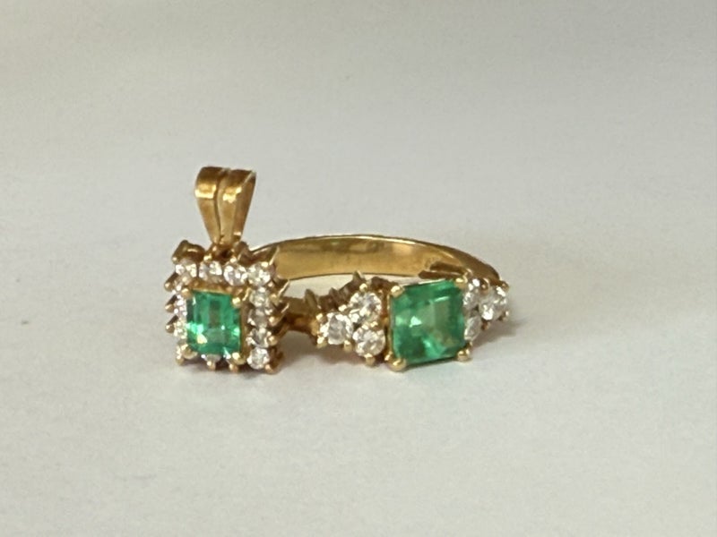 18 carat gold Emerald and Diamond Pendant (no chain) Carousel 3