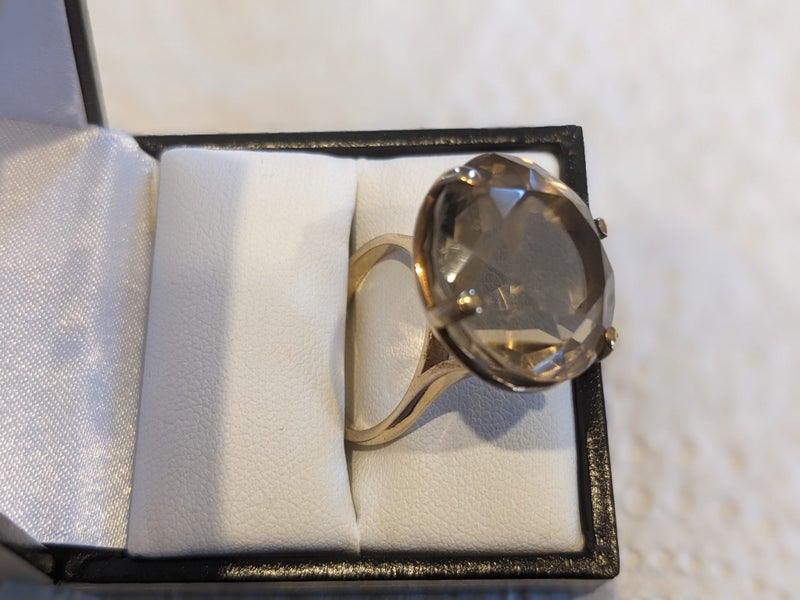 Huge smoky quartz 9 ct gold cocktail ring Carousel 2