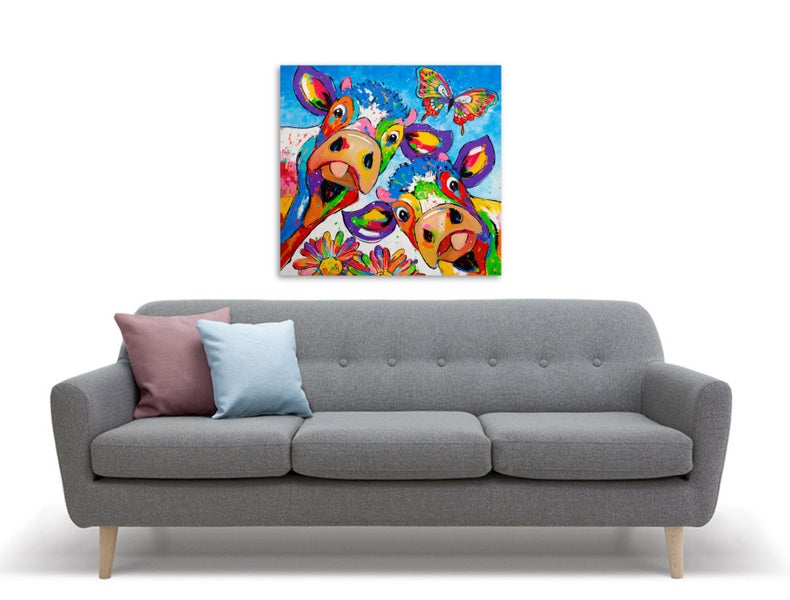 Framed $1 RESERVE 1 Panel Canvas Print - Rainbow Cow Carousel 2