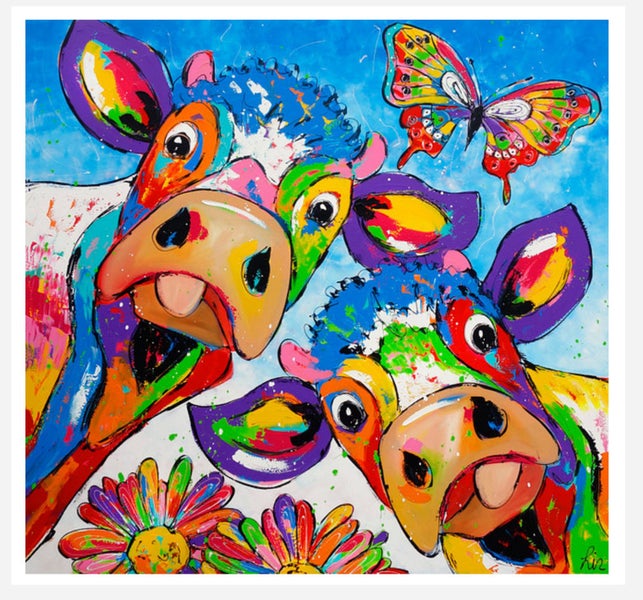 Framed $1 RESERVE 1 Panel Canvas Print - Rainbow Cow Carousel 1