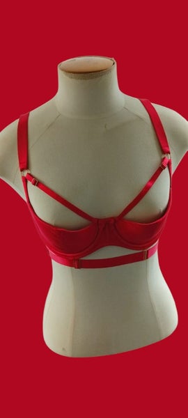 Red satin half cup bra, sz 12DD Carousel 1