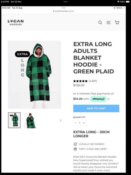 Extra Long Lycan Blanket Hoodie Carousel 1