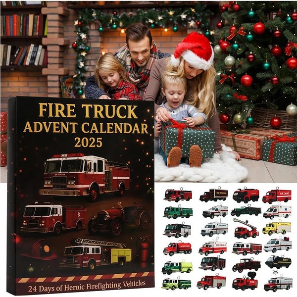 Fire Truck Chritmas Advent Calendar 2D Acrylic Pendant Hanging Ornaments Carousel 2