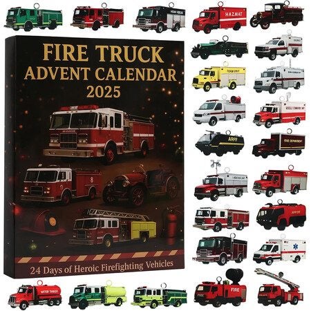 Fire Truck Chritmas Advent Calendar 2D Acrylic Pendant Hanging Ornaments Carousel 1
