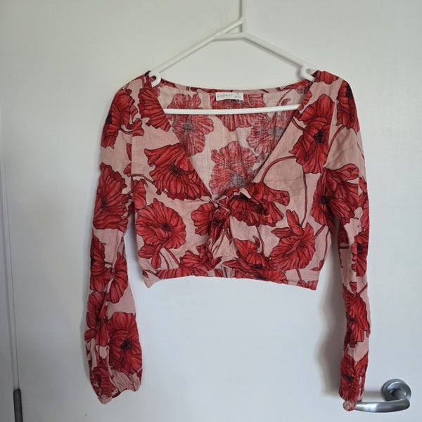 Kookai pink floral 100% linen top size 36 (6), new condition Carousel 1