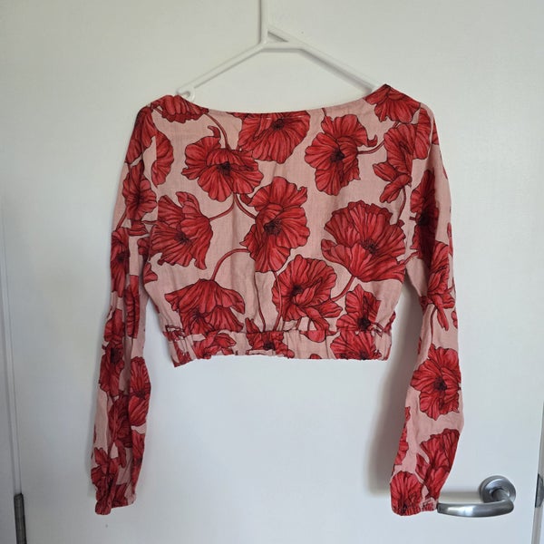 Kookai pink floral 100% linen top size 36 (6), new condition Carousel 4