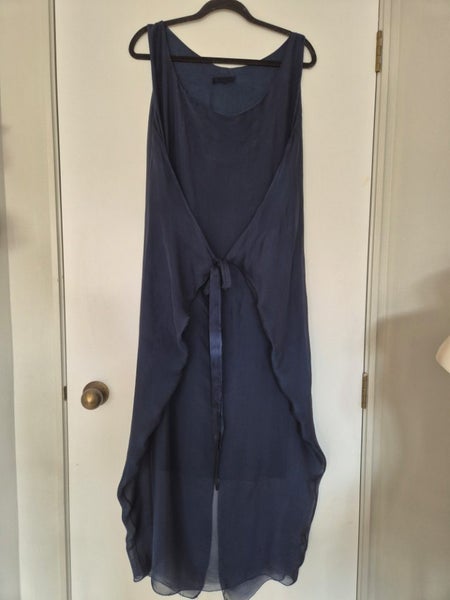 Beautiful Navy Blue Silk Mix Dress - Sz L - Made in Italy Carousel 1