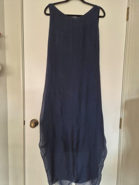 Beautiful Navy Blue Silk Mix Dress - Sz L - Made in Italy Carousel 2