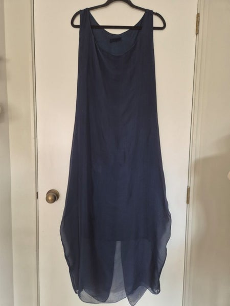 Beautiful Navy Blue Silk Mix Dress - Sz L - Made in Italy Carousel 4