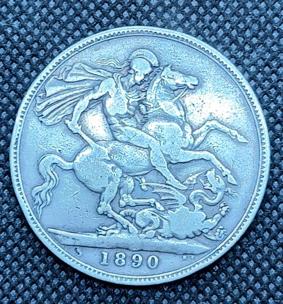 #41 British UK SILVER 5 shillings 1890 Crown coin Queen Victoria Carousel 1