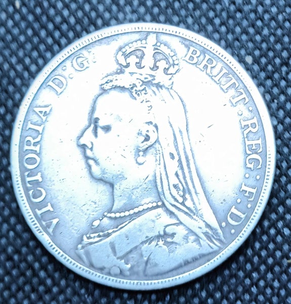 #41 British UK SILVER 5 shillings 1890 Crown coin Queen Victoria Carousel 2