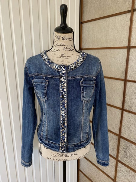 “THE ITALIAN CLOSET” COTTON DENIM JACKET, BLUE STONES & SILVER DETAIL, Sz L Carousel 1