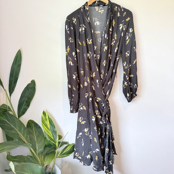 Country Road Floral Wrap Dress Black Multi Size 14 Carousel 1