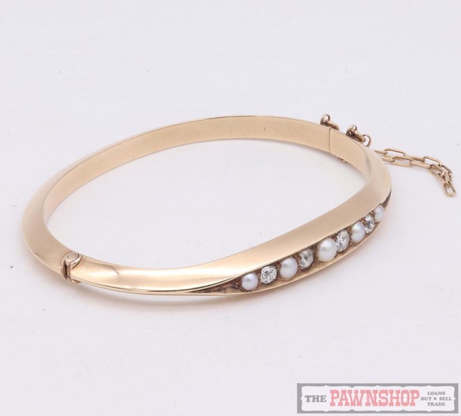 Vintage 14kt Pearl and Diamond Opening Bangle Carousel 2