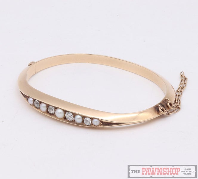 Vintage 14kt Pearl and Diamond Opening Bangle Carousel 1