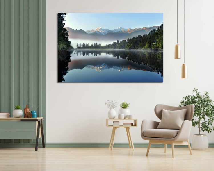 Framed $1 RESERVE 1 Panel Canvas Art Print - Lake Matheson64503327775618112