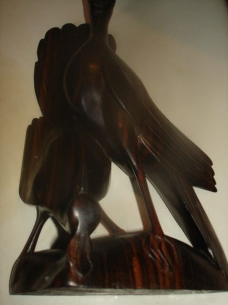 2 x CARVED WOODEN BIRDS ON TREE STUMP Carousel 1