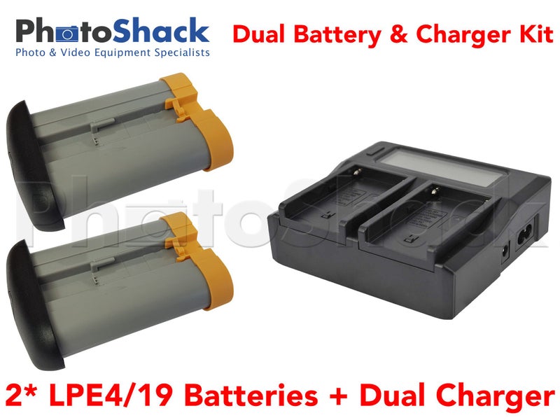 LPE4 / LPE19 Dual Charger & Battery Kit for Canon Cameras Carousel 1
