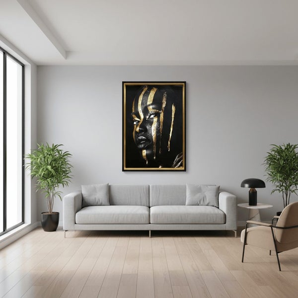 Afro Lady with Gold Strips Framed Canvas Wall Art Carousel 2