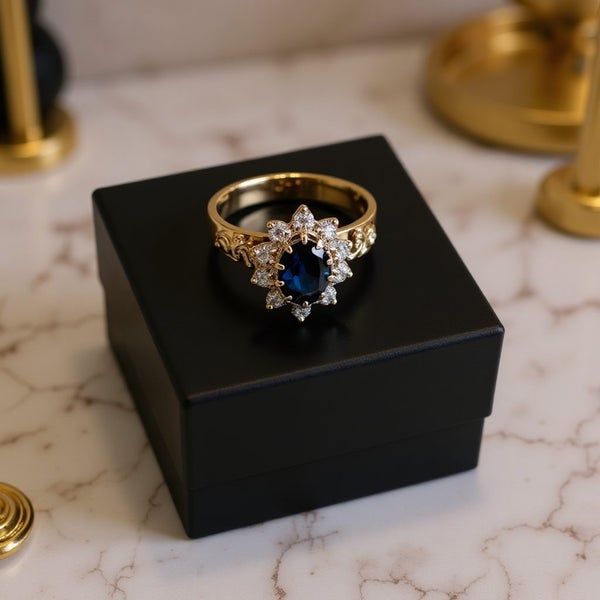 9ct Yellow Gold Sapphire & Diamonds ring Carousel 1