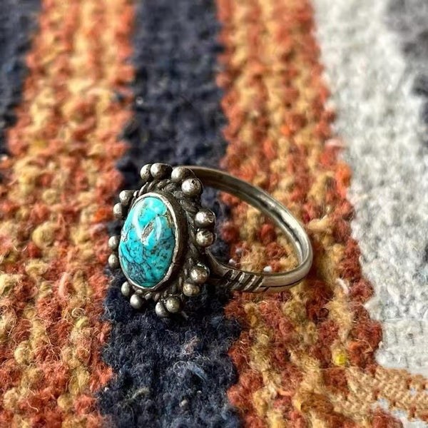 Vintage Navajo Sterling Silver RaindropsTurquoise Ring Carousel 1