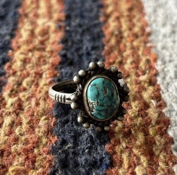 Vintage Navajo Sterling Silver RaindropsTurquoise Ring Carousel 2