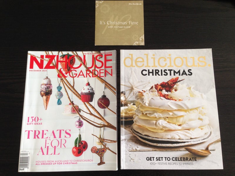 2x Christmas Mags - NZ House & Garden Dec 2024 + Delicious + Michael Bublé CD Carousel 1