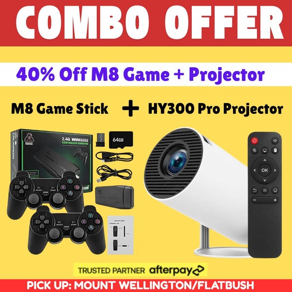 HY300 PRO PROJECTOR WITH REMOTE + 4K M8 RETRO GAME STICK WITH 2X CONTROLLER64638067298050110
