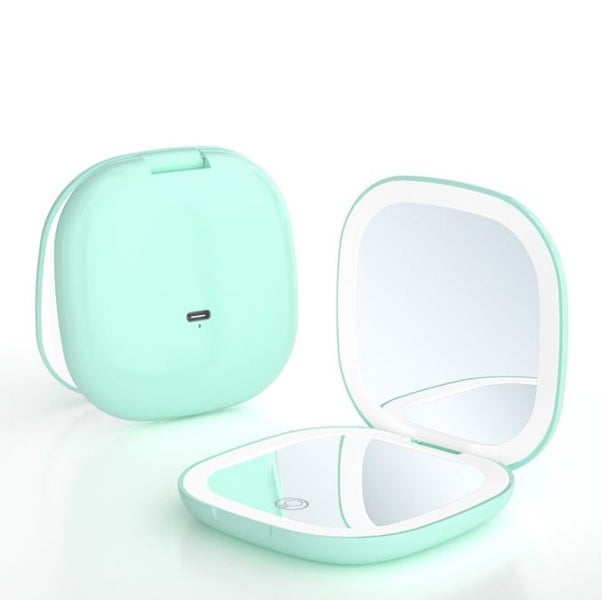 Elosung 2 Piece Green Portable Led Makeup Mirror Rechargeable Compact With 3 Col Carousel 1