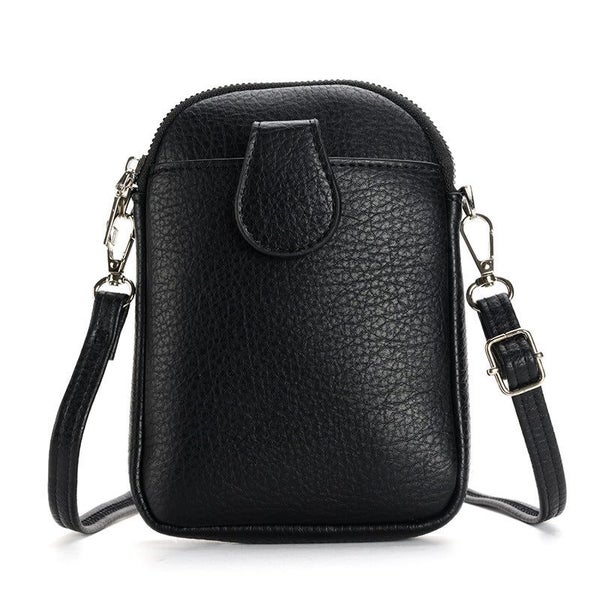Elosung Black Chic Crossbody Phone Bag - Womens Pu Leather Mini Shoulder Purse W Carousel 1
