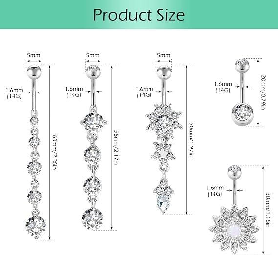 Dangle Belly Button Rings 5 PCS Set Carousel 2