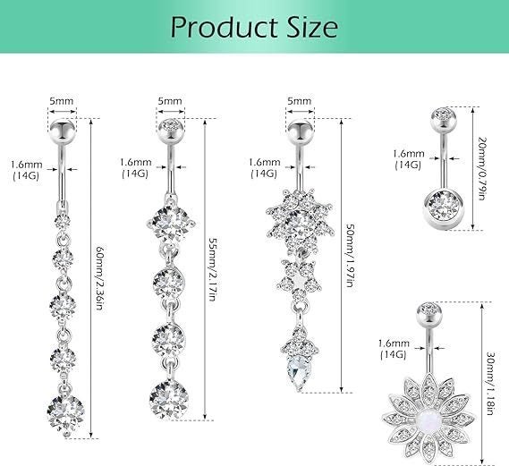 Dangle Belly Button Rings 5 PCS Set Carousel 2