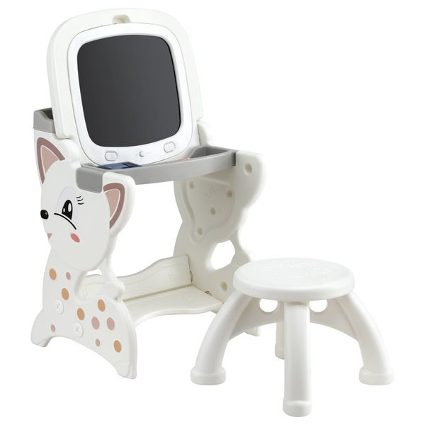 Kids Table And Chair Set 2 In 1 Easel Desk Stool W/ Lcd Writing Tablet Carousel 1