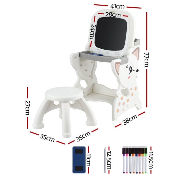 Kids Table And Chair Set 2 In 1 Easel Desk Stool W/ Lcd Writing Tablet Carousel 2