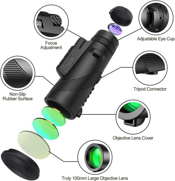 80X100 HD Monocular Telescope Tripod Tools Carousel 2