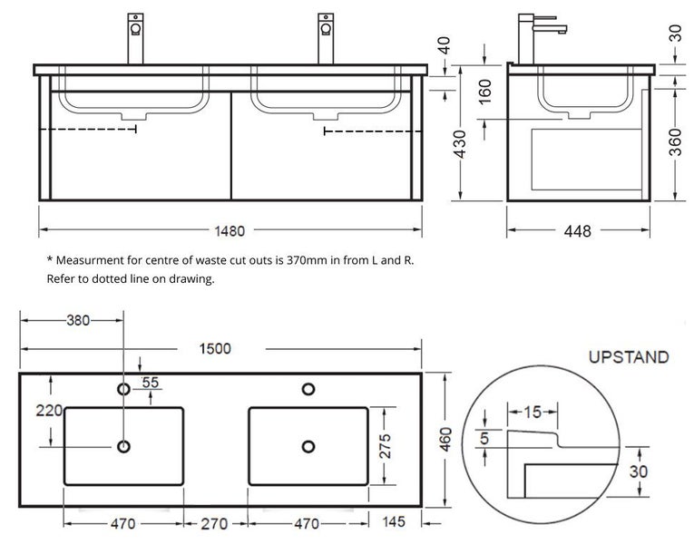 CANCELLED JOB - NOVARA WALL HUNG VAINTY 1500MM W/POLYMARBLE TOP BLACK WILDERNESS Carousel 2
