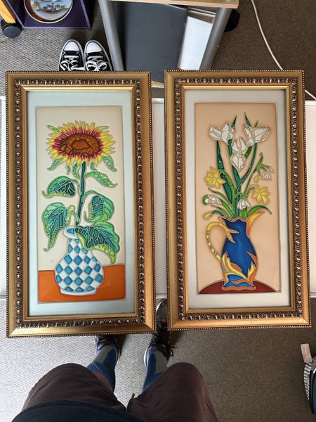 Striking vintage art glass paintings vintage Carousel 1