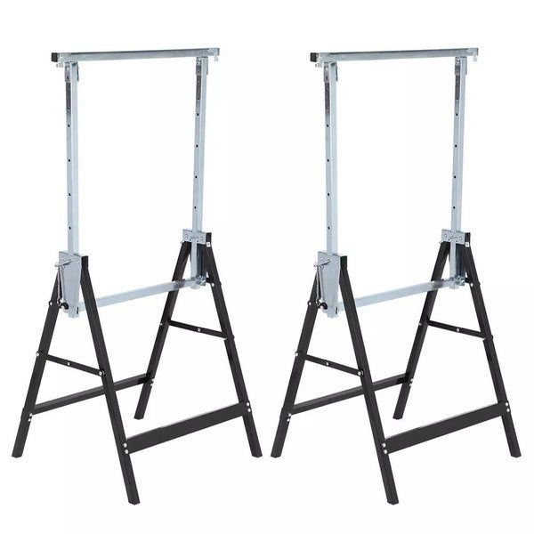 2X Telescopic Folding Work Horse Trestle Saw Adjustable Height Stand Tool Steel Carousel 1