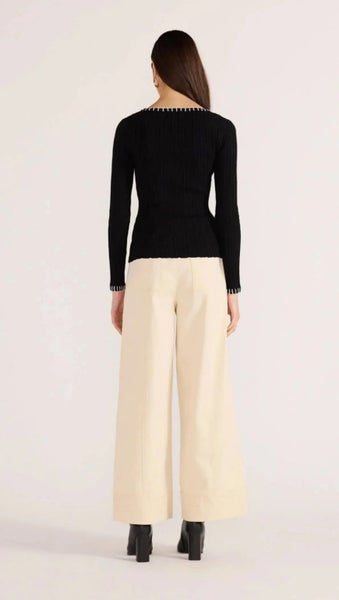 MinkPink “Sana” Blanket-Stitch Knit Top – Black – Size64524454406530111