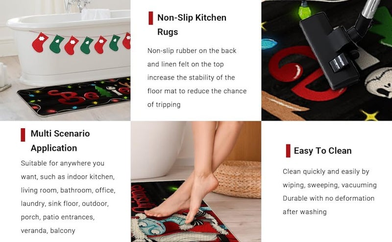 Merry Christmas Kitchen Rugs Set of 2 Xmas Mats Decor Funny Holiday Floor Door Carousel 2