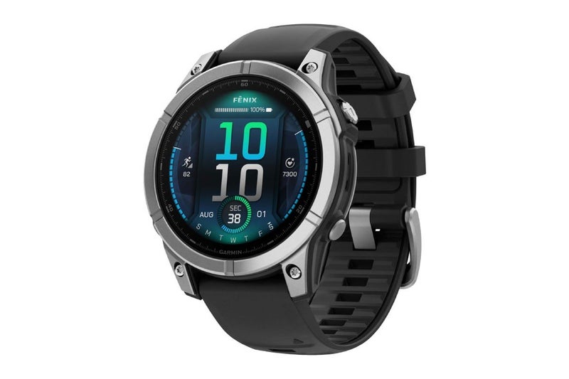 Garmin Fenix E Smart Sports Watch (Stainless Steel/Black Band, 47mm) Carousel 1